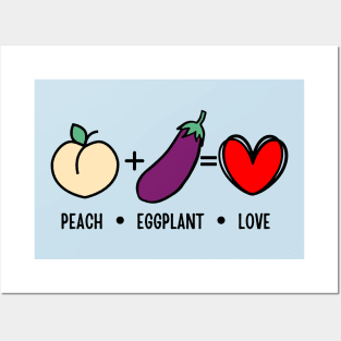 Peach Eggplant Love Funny Posters and Art